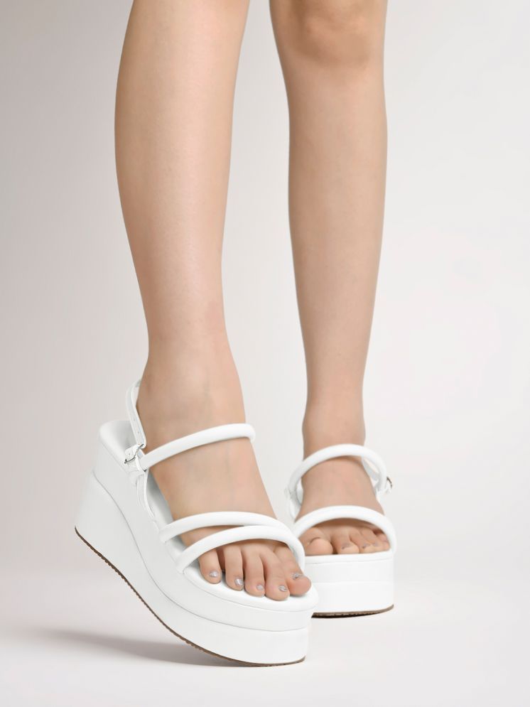     			Shoetopia Stylish Backstrap White Wedges For Girls