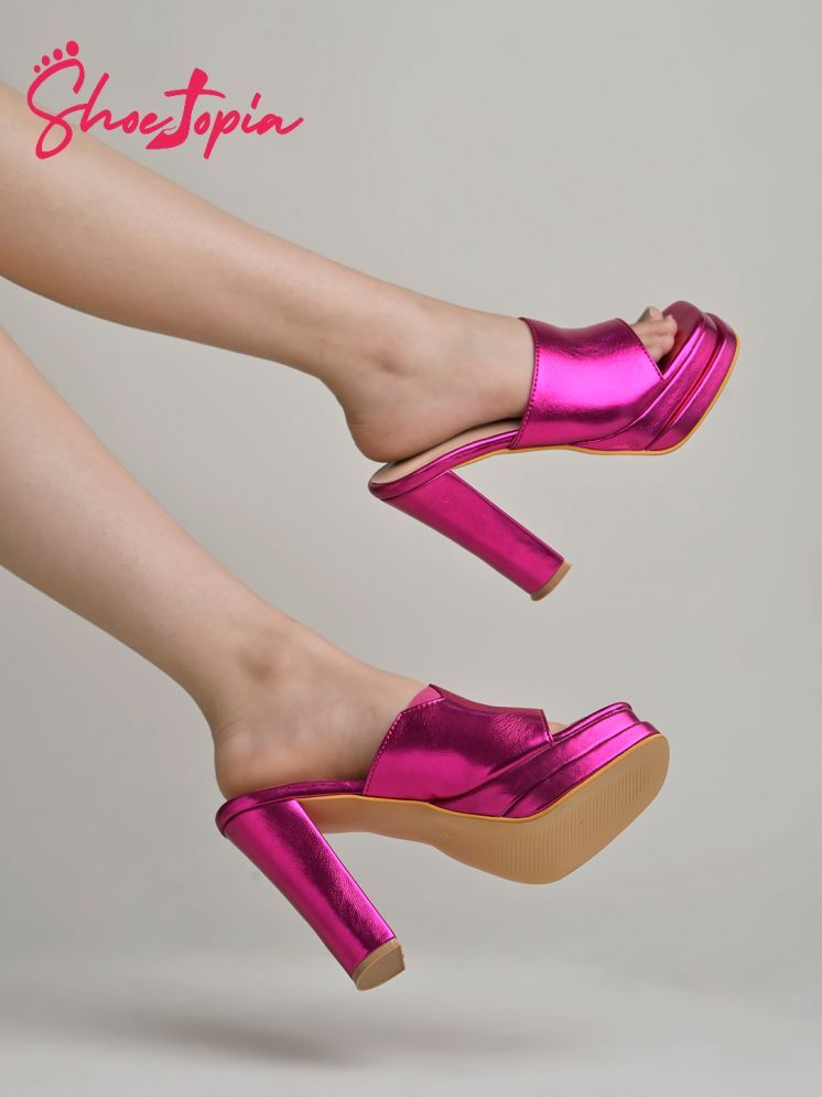     			Shoetopia Stylish Solid Magenta Block Heels For Girls