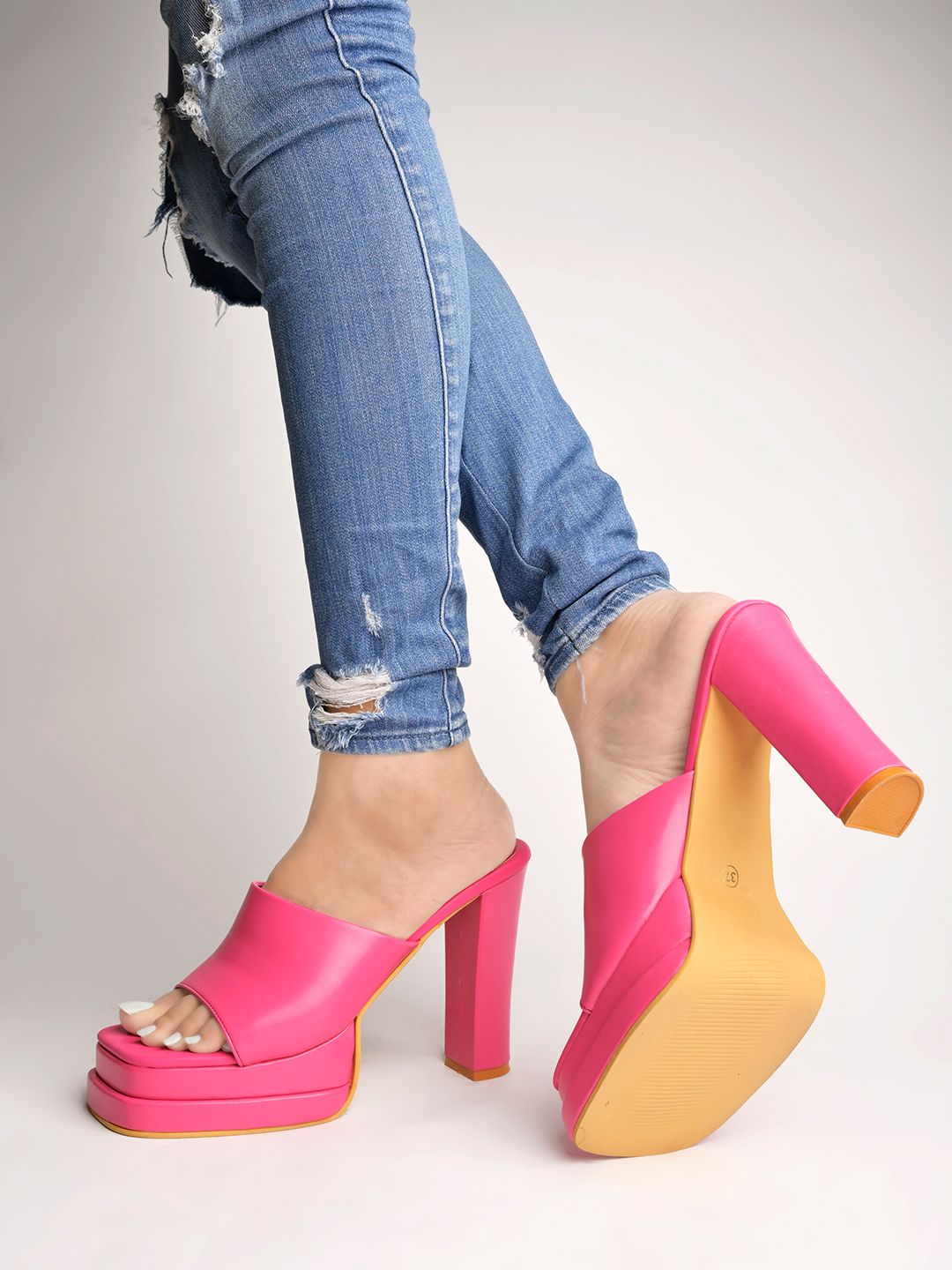     			Shoetopia Stylish Solid Pink Block Heels For Girls