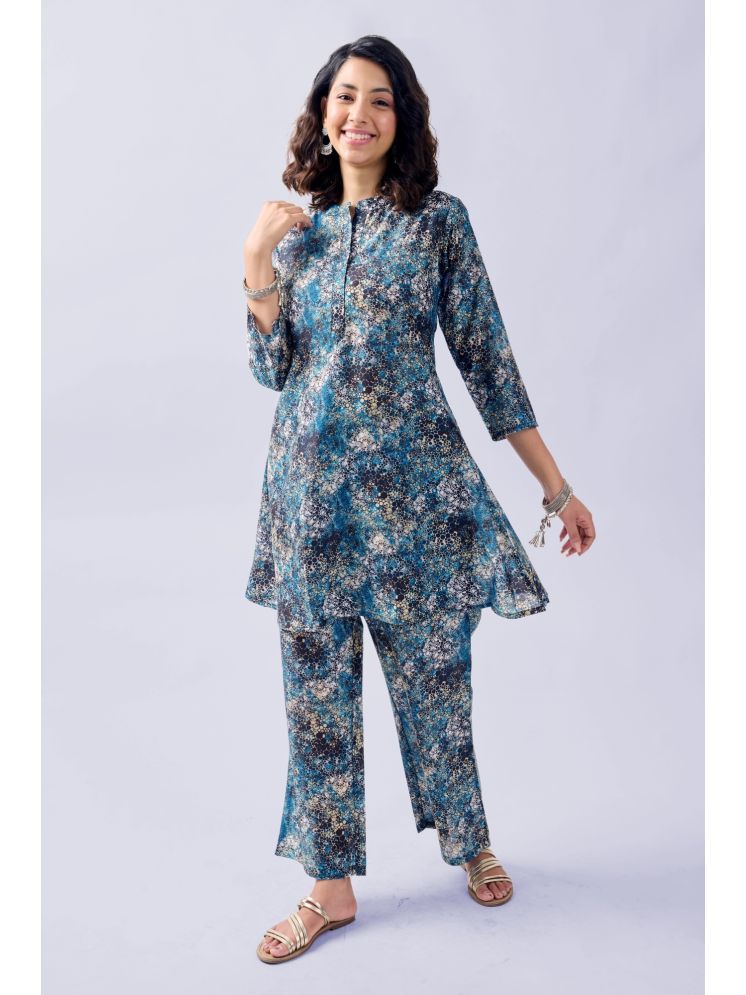     			TOOCHKI Cotton Blend Printed A-line Women's Kurti - Blue ( Pack of 1 )