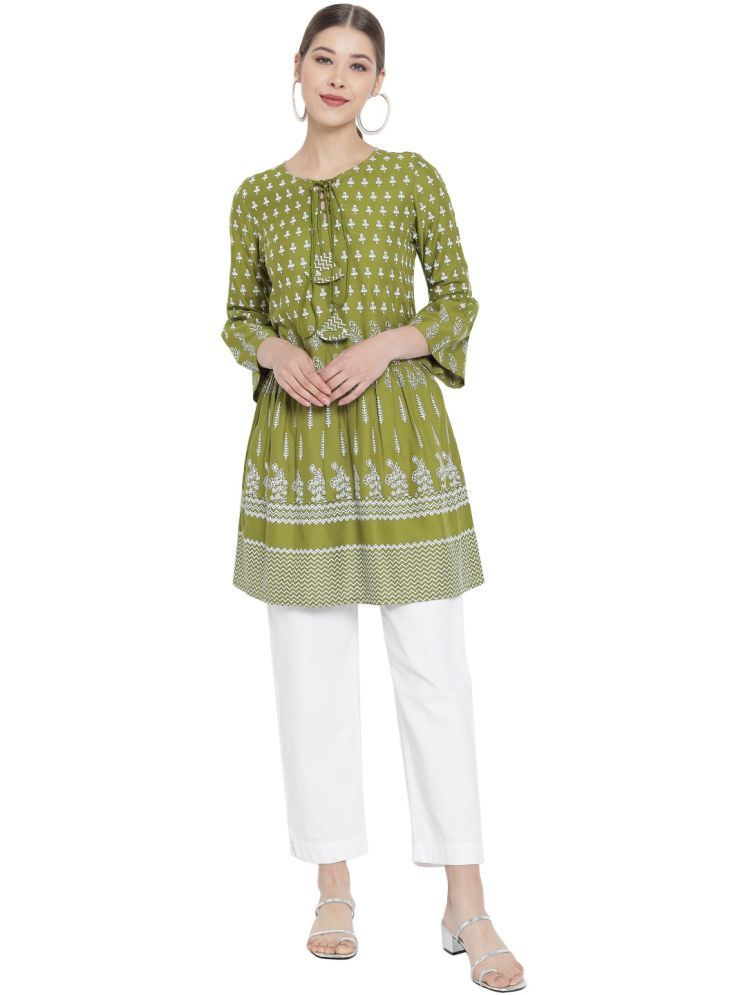     			Yash Gallery Rayon Printed Flared Women's Kurti - Green ( Pack of 1 )