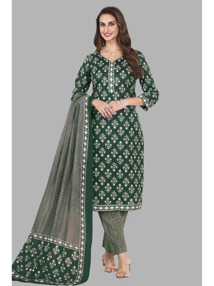     			shree jeenmata collection Cotton Printed Kurti With Pants Women's Stitched Salwar Suit - Green ( Pack of 1 )