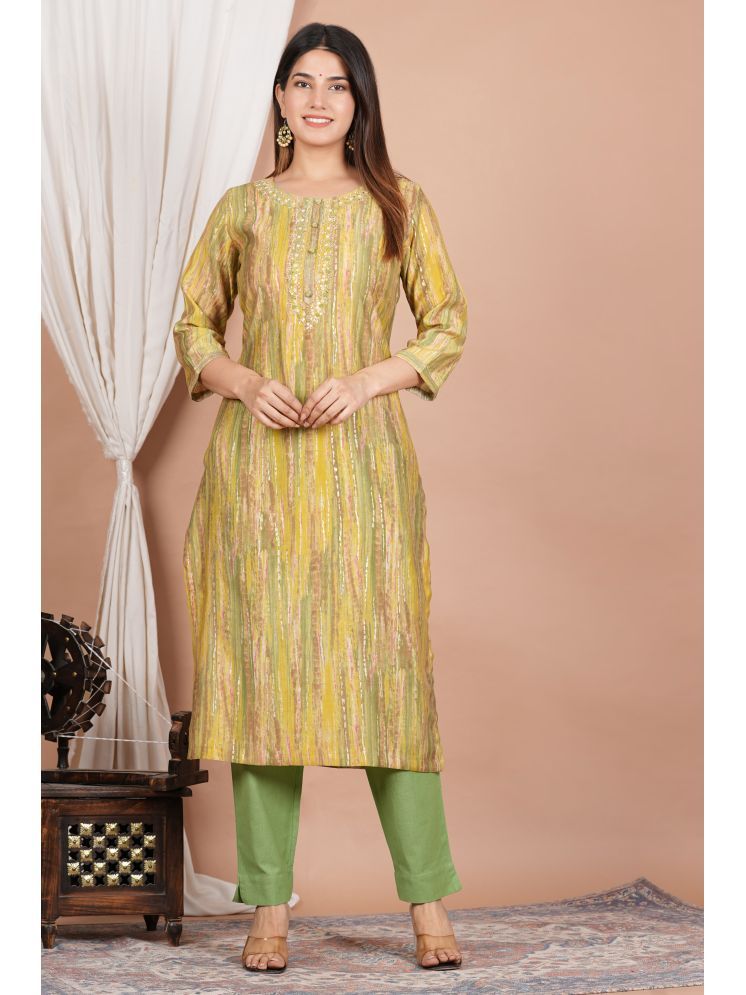     			Akiko Chiffon Printed Kurti With Pants Women's Stitched Salwar Suit - Green ( Pack of 1 )