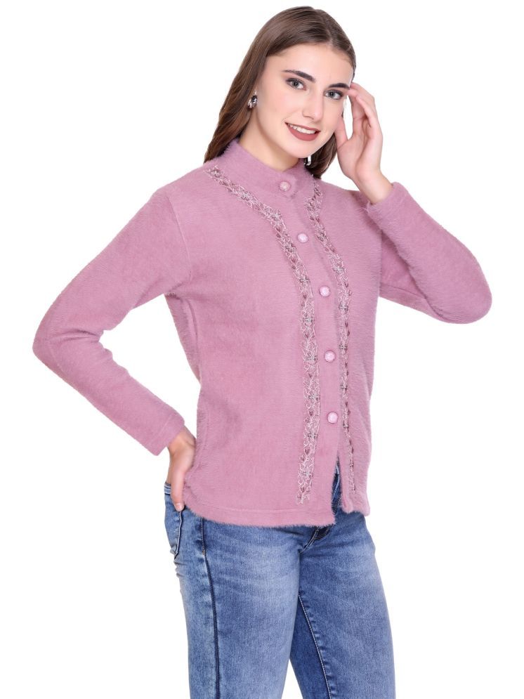     			Gouri Woollen High Neck Women's Buttoned Cardigans - Purple ( Single )