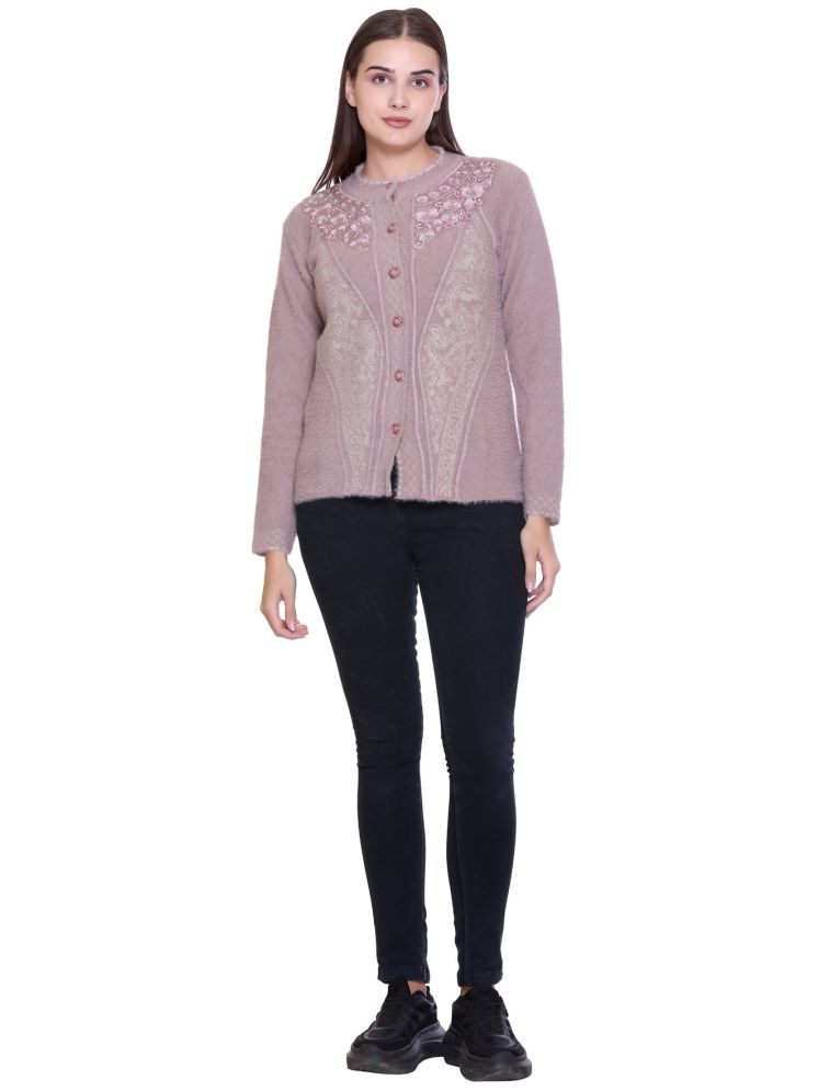     			Gouri Woollen Round Neck Women's Buttoned Cardigans - Purple ( Single )