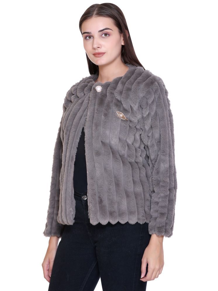     			Gouri Woollen Round Neck Women's Buttoned Cardigans - Grey ( Single )