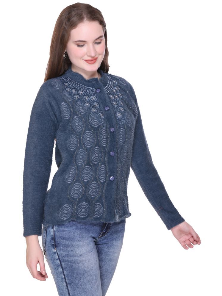     			Gouri Woollen Round Neck Women's Buttoned Cardigans - Navy ( Single )