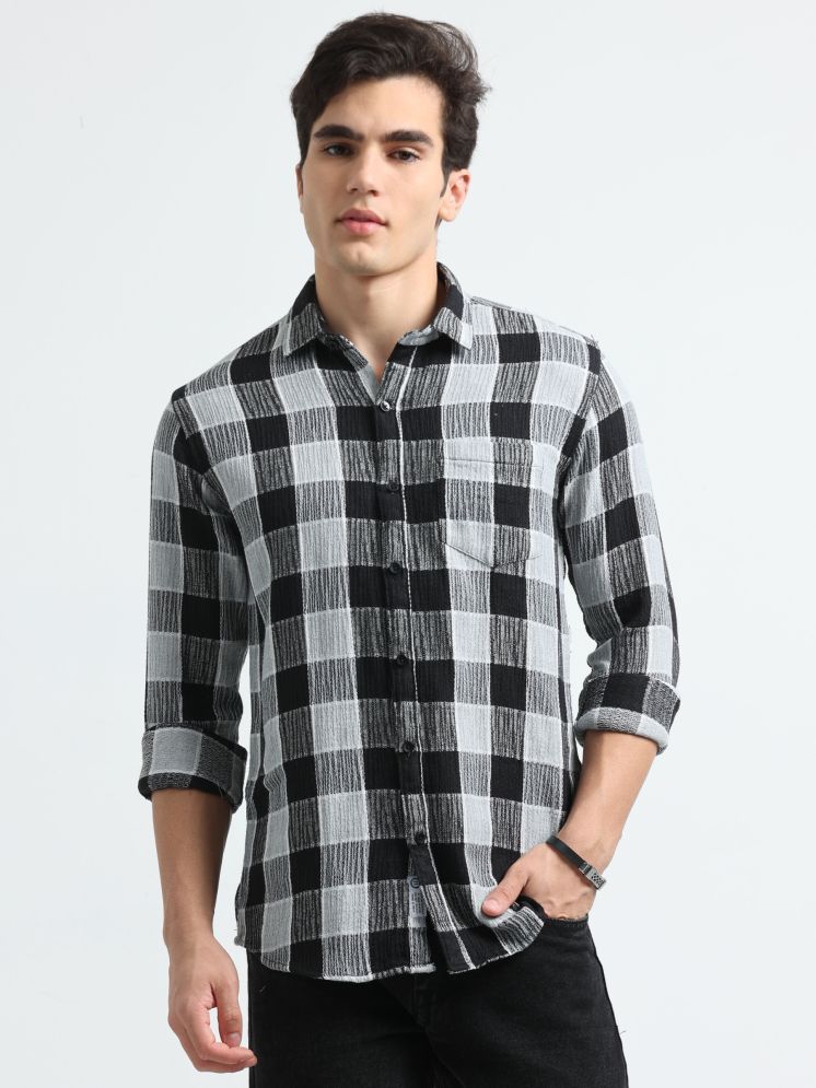     			HETIERS Cotton Blend Regular Fit Checks Full Sleeves Men's Casual Shirt - Grey ( Pack of 1 )