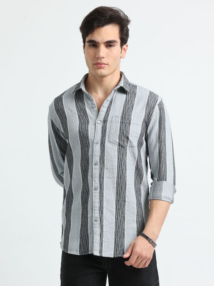     			HETIERS Cotton Blend Regular Fit Striped Full Sleeves Men's Casual Shirt - Grey ( Pack of 1 )