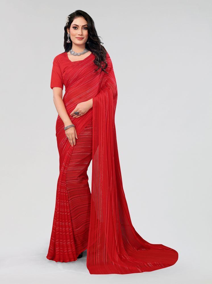     			Kashvi Sarees Satin Printed Saree With Blouse Piece - Red ( Pack of 1 )