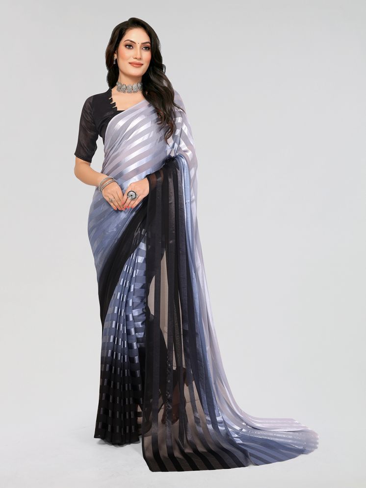     			Kashvi Sarees Satin Striped Saree With Blouse Piece - Grey ( Pack of 1 )