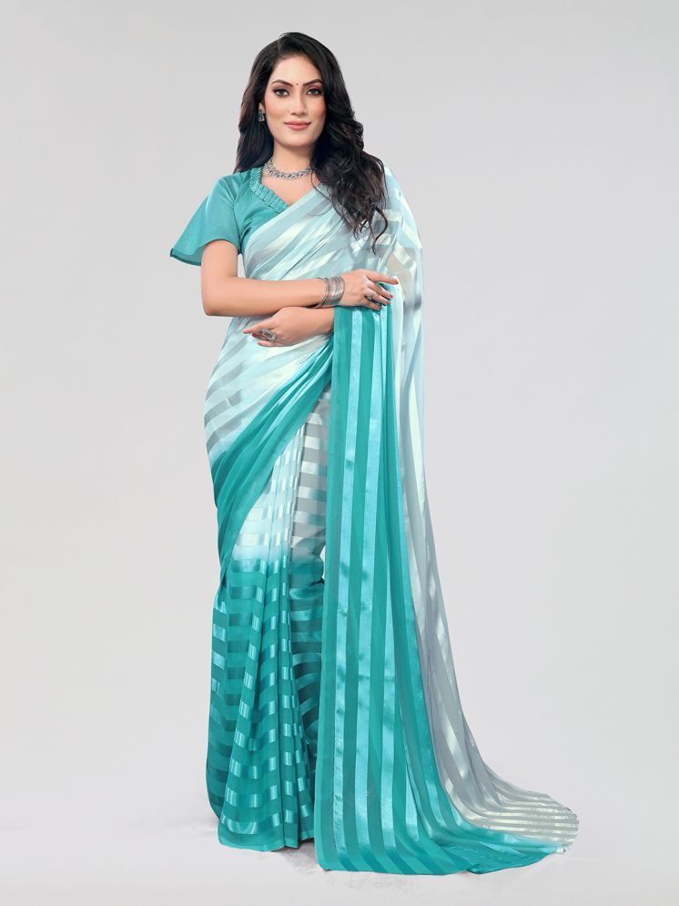     			Kashvi Sarees Satin Striped Saree With Blouse Piece - Light Blue ( Pack of 1 )