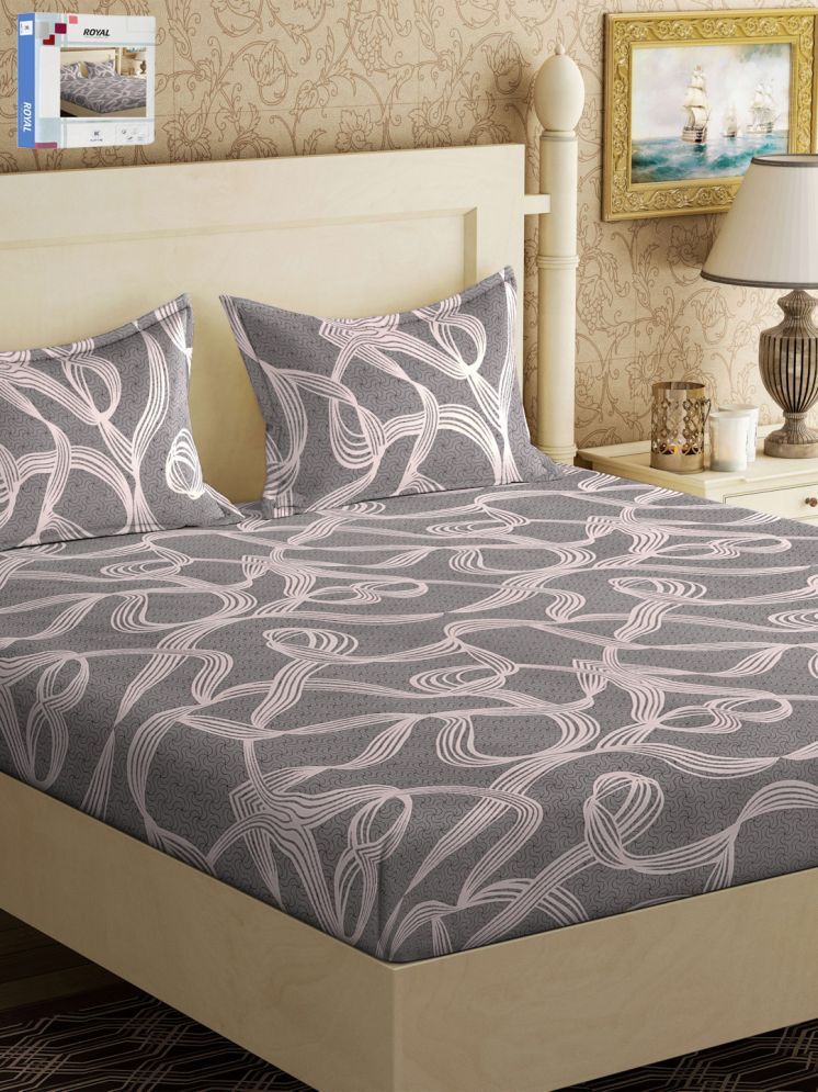     			Klotthe Poly Cotton Abstract 1 Double with 2 Pillow Covers - Grey