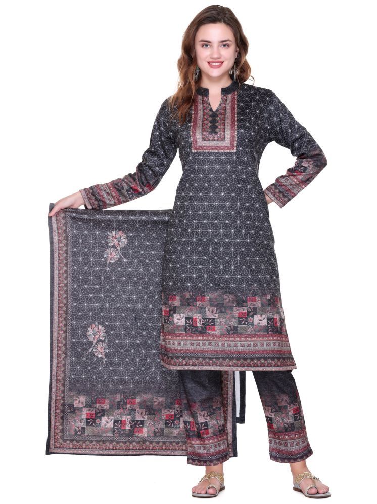     			MELVIN Woollen Printed Kurti With Pants Women's Stitched Salwar Suit - Grey ( Pack of 1 )