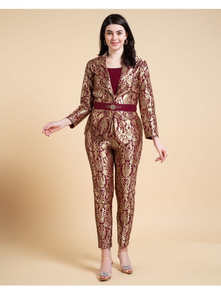     			MOJILAA Maroon Embellished Pant Top Set