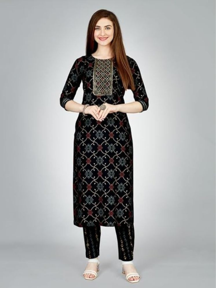     			SILK SUTRA Rayon Printed Kurti With Pants Women's Stitched Salwar Suit - Black ( Pack of 1 )