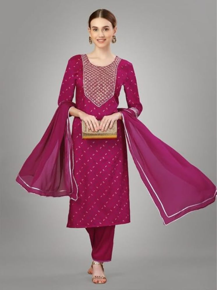     			SILK SUTRA Silk Blend Embroidered Kurti With Pants Women's Stitched Salwar Suit - Pink ( Pack of 1 )