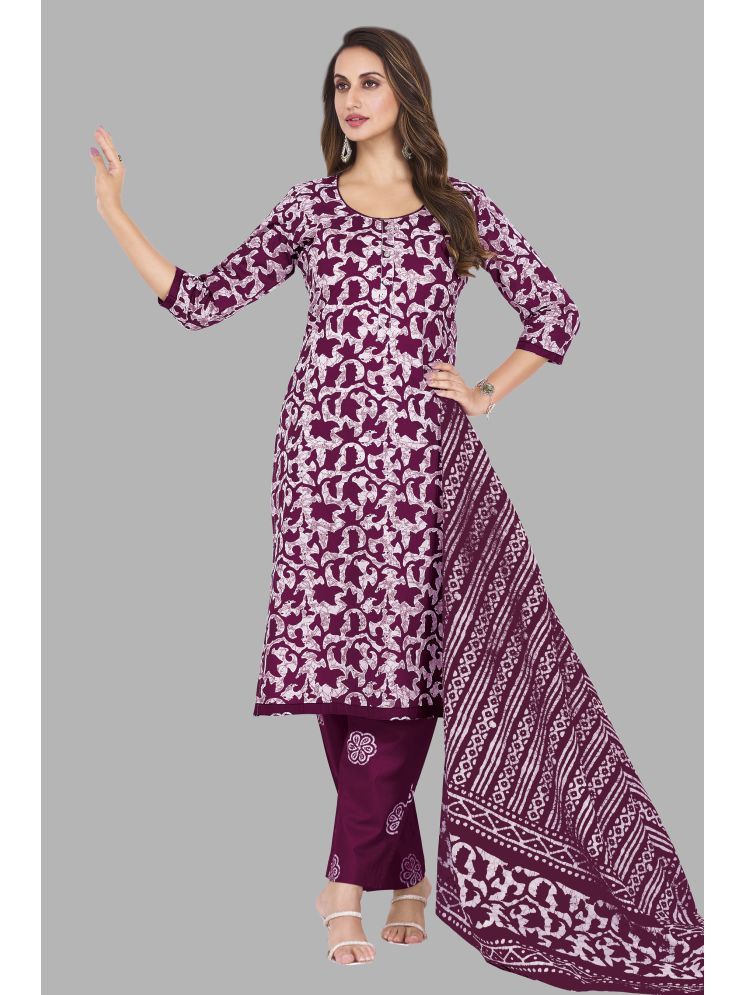     			SIMMU Cotton Printed Kurti With Pants Women's Stitched Salwar Suit - Purple ( Pack of 1 )