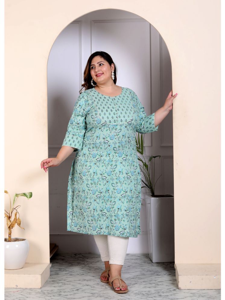     			Avnii Cotton Printed Straight Women's Kurti - Green ( Pack of 1 )