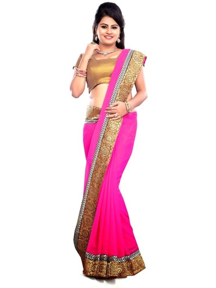     			Bhuwal Fashion Georgette Solid Saree With Blouse Piece - Pink ( Pack of 1 )