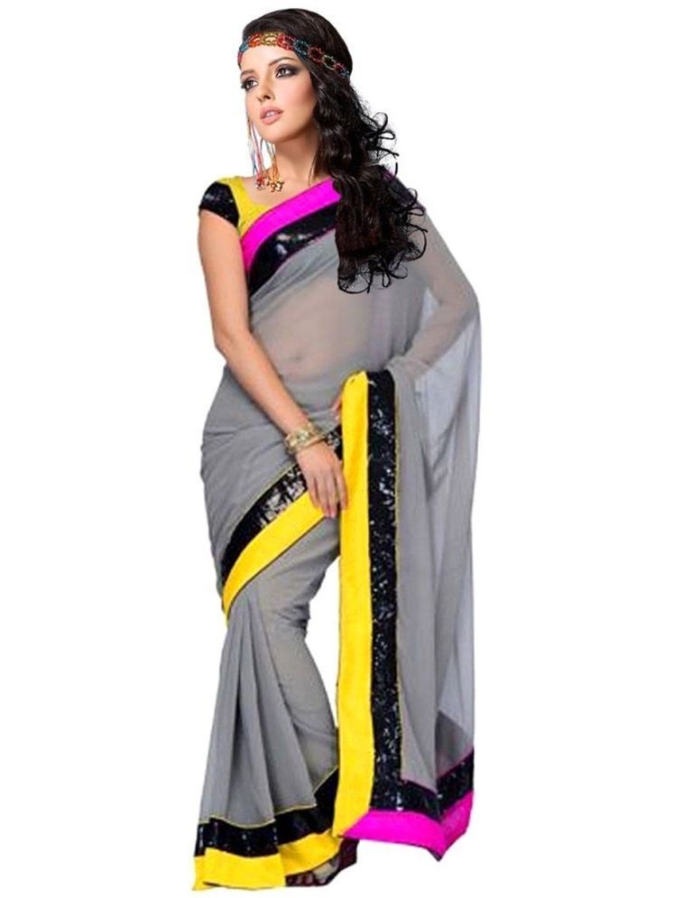     			Bhuwal Fashion Georgette Solid Saree With Blouse Piece - Grey ( Pack of 1 )