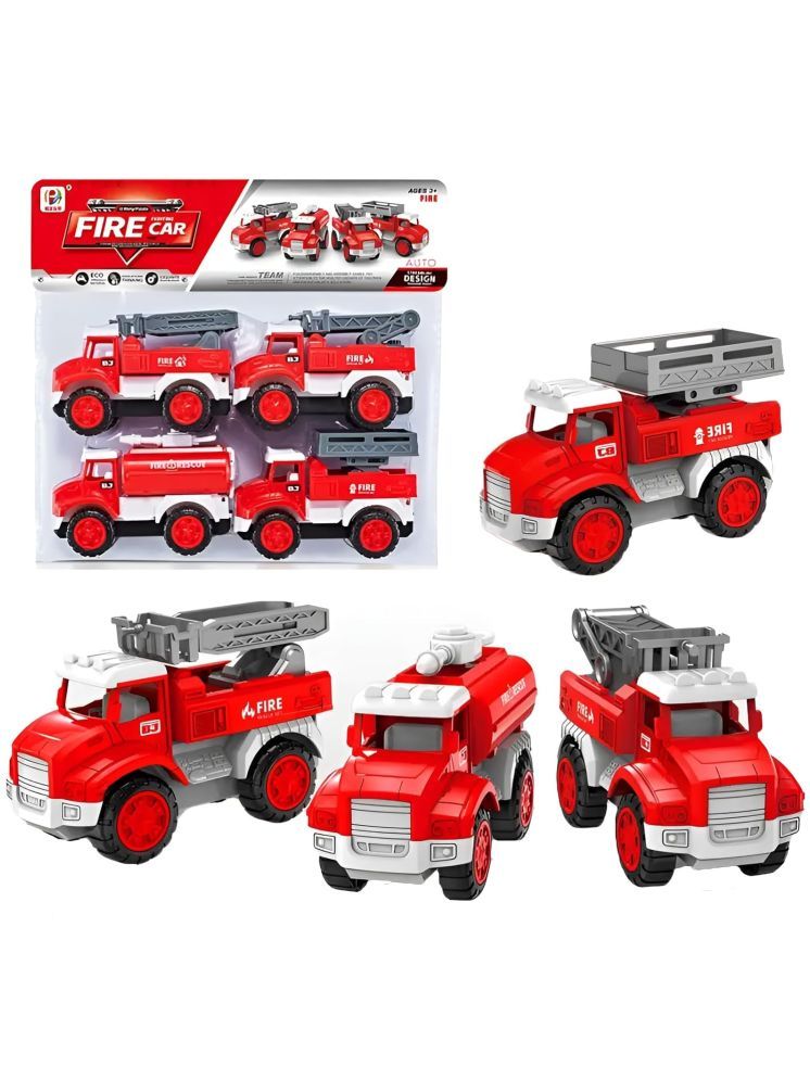     			Bluebell 4 Pc City Fire Rescue Engine Truck Team Mission Toy Water Tanker, Fire Engine, Rescue Trucks, Ladder Truck Toys - Friction Fire Truck Sets Toy