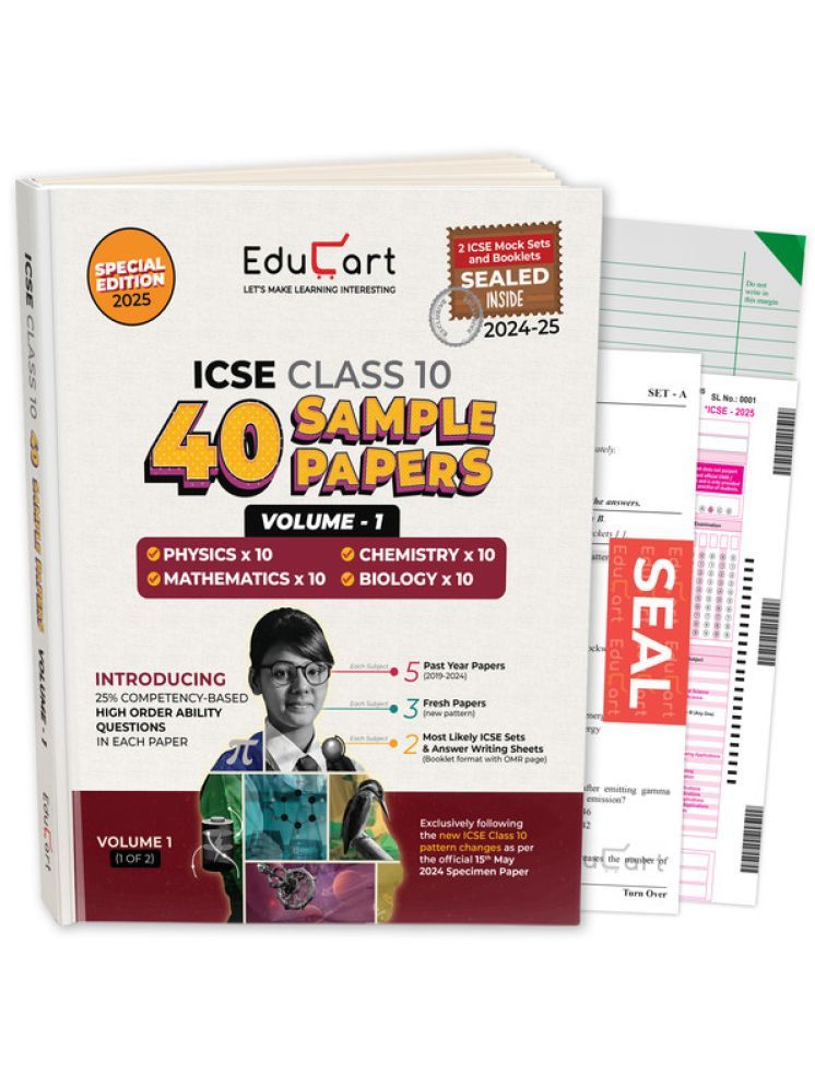     			Educart 40 ICSE Class 10 Sample Papers Volume 1 - Physics Chemistry Biology and Mathematics for 2024-25 Exam (with exclusive ICSE Mock Booklets 2025)