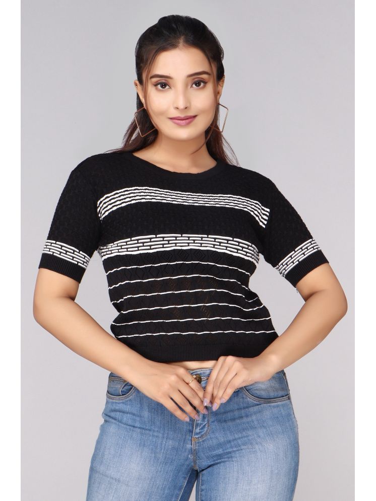     			FEVERFEW Black Cotton Women's Crop Top ( Pack of 1 )