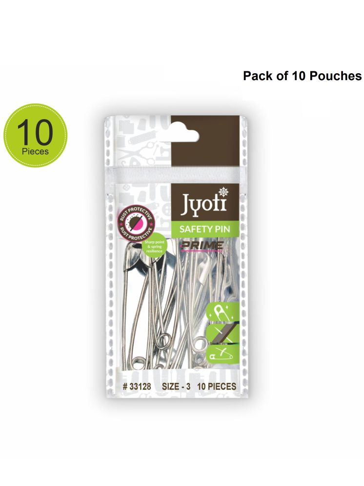     			Jyoti 33128 Safety Pins - Prime, Strong Nickel Plated Steel, Rust Resistant, Heavy Duty Variety Pack, Perfect for Clothes, Crafts, Sewing, (20x10-200 Pins of Size 3 in a Pouch) - Pack of 10