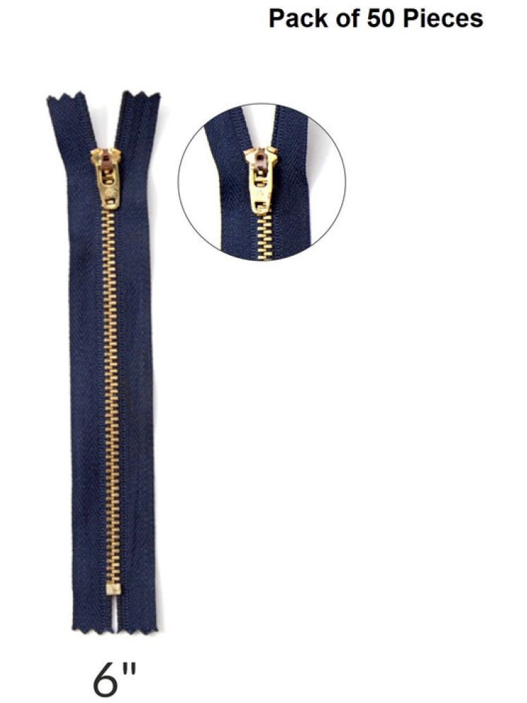     			Jyoti Zipper - Brass - 4.5 (Y Type) (50 Zips of Blue Color of 6 Inches) Open-Ended, Ideal for Tailoring, Crafts, Fashion, Dressmaking | Zips Used in Stitching, Sewing, Pants, Bags - Pack of 50 Pieces