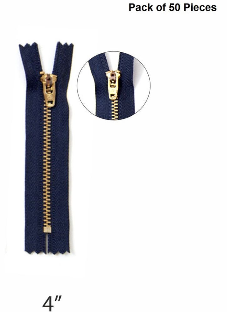     			Jyoti Zipper - Brass - 4.5 (Y Type) (50 Zips of Blue Color of 4 Inches) Open-Ended, Ideal for Tailoring, Crafts, Fashion, Dressmaking | Zips Used in Stitching, Sewing, Pants, Bags - Pack of 50 Pieces