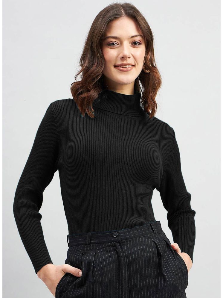     			Lime Cotton Blend High Neck Women's Pullovers - Black ( Single )