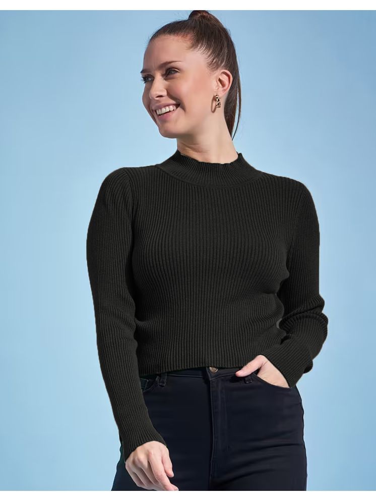     			Lime Cotton Blend High Neck Women's Pullovers - Black ( Single )