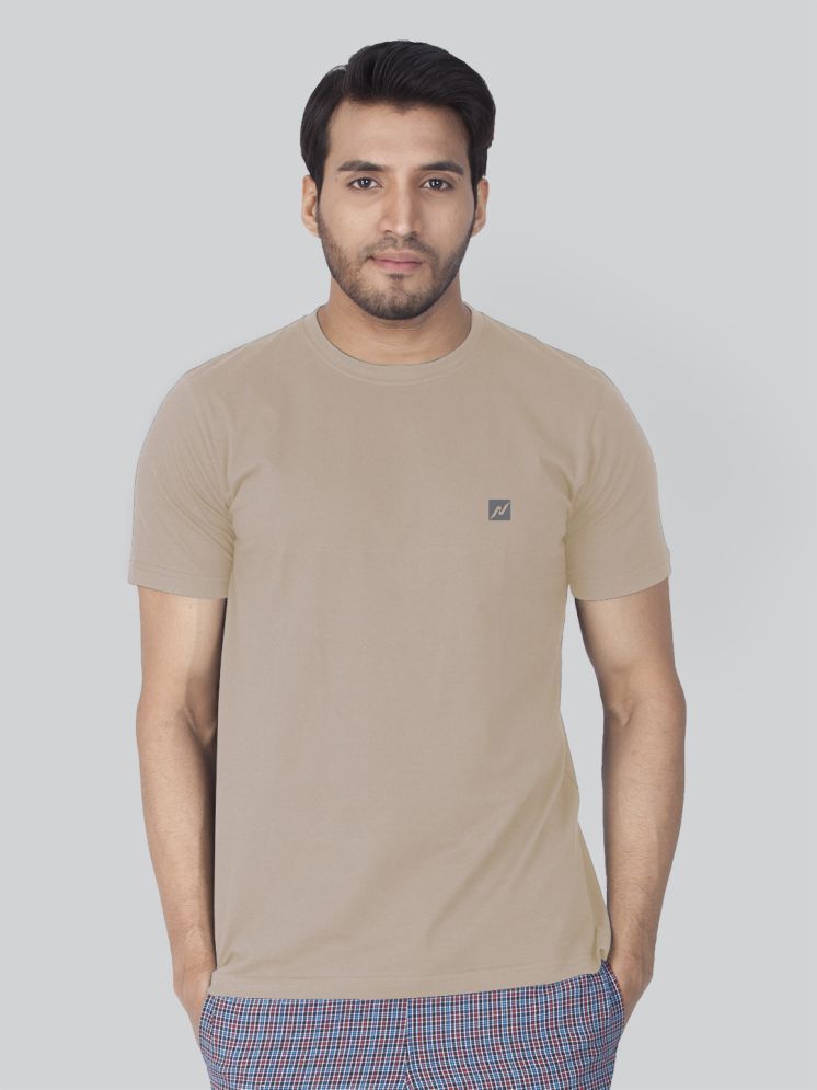     			Lux Nitro Cotton Blend Regular Fit Solid Half Sleeves Men's Round T-Shirt - Beige ( Pack of 1 )