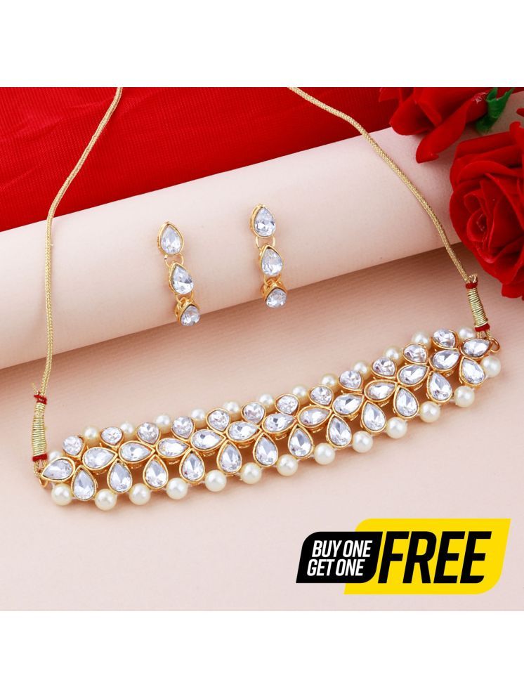     			Silver Shine Beige Alloy Necklace Set ( Pack of 2 )