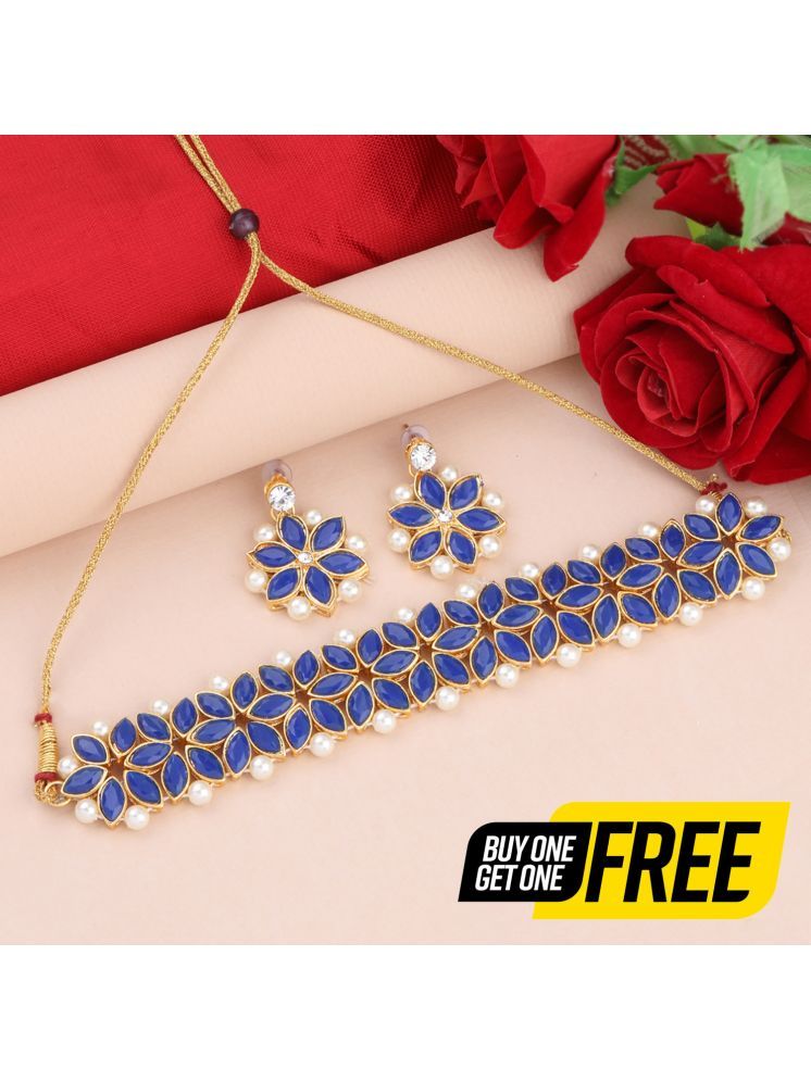     			Silver Shine Blue Alloy Necklace Set ( Pack of 2 )