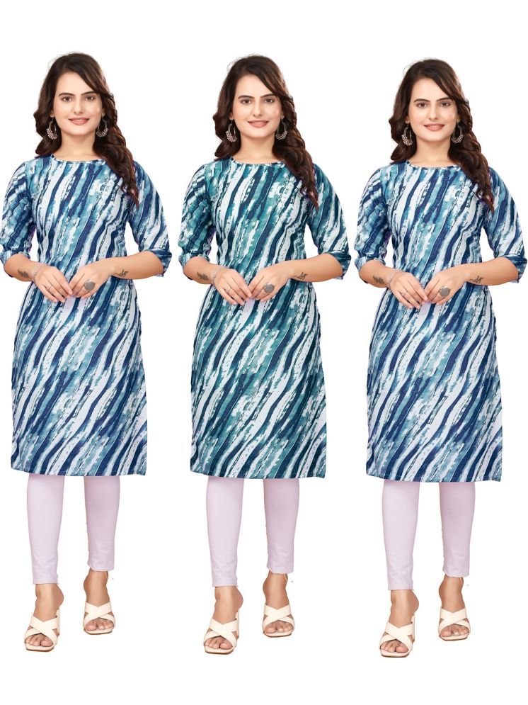     			VACHHARAJ GROUP Crepe Printed Straight Women's Kurti - Blue,Navy Blue,Light Blue ( Pack of 3 )