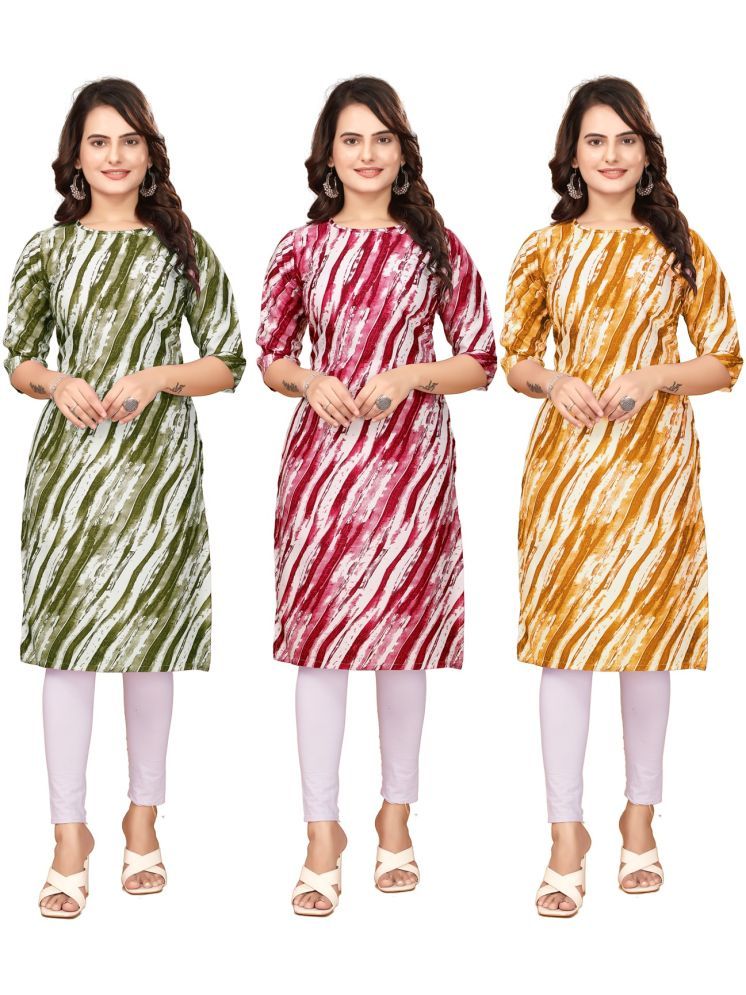     			VACHHARAJ GROUP Crepe Printed Straight Women's Kurti - Green,Red,Yellow ( Pack of 3 )