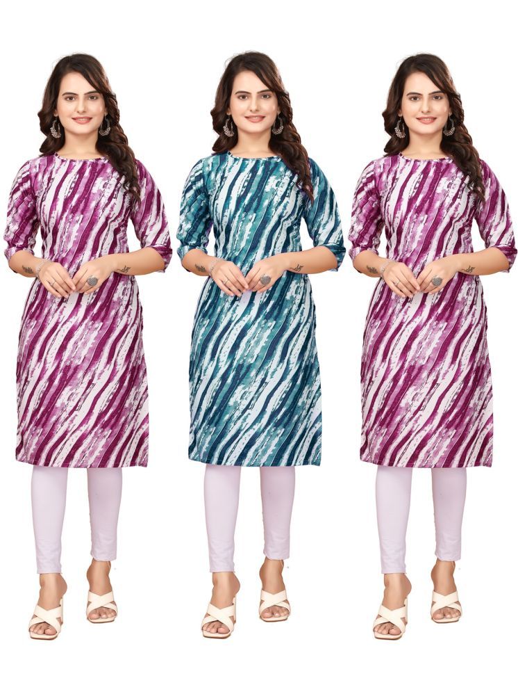     			vachhraj group Crepe Printed Straight Women's Kurti - Purple,Blue,Multicolor ( Pack of 3 )