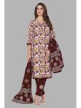 shree jeenmata collection Cotton Printed Kurti With Pants Women's Stitched Salwar Suit - Maroon ( Pack of 1 )