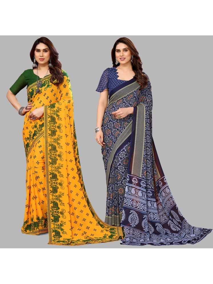     			ANAND SAREES Georgette Printed Saree With Blouse Piece - Multicolor ( Pack of 2 )