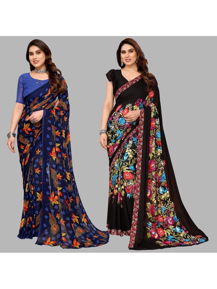     			ANAND SAREES Georgette Printed Saree With Blouse Piece - Multicolor ( Pack of 2 )