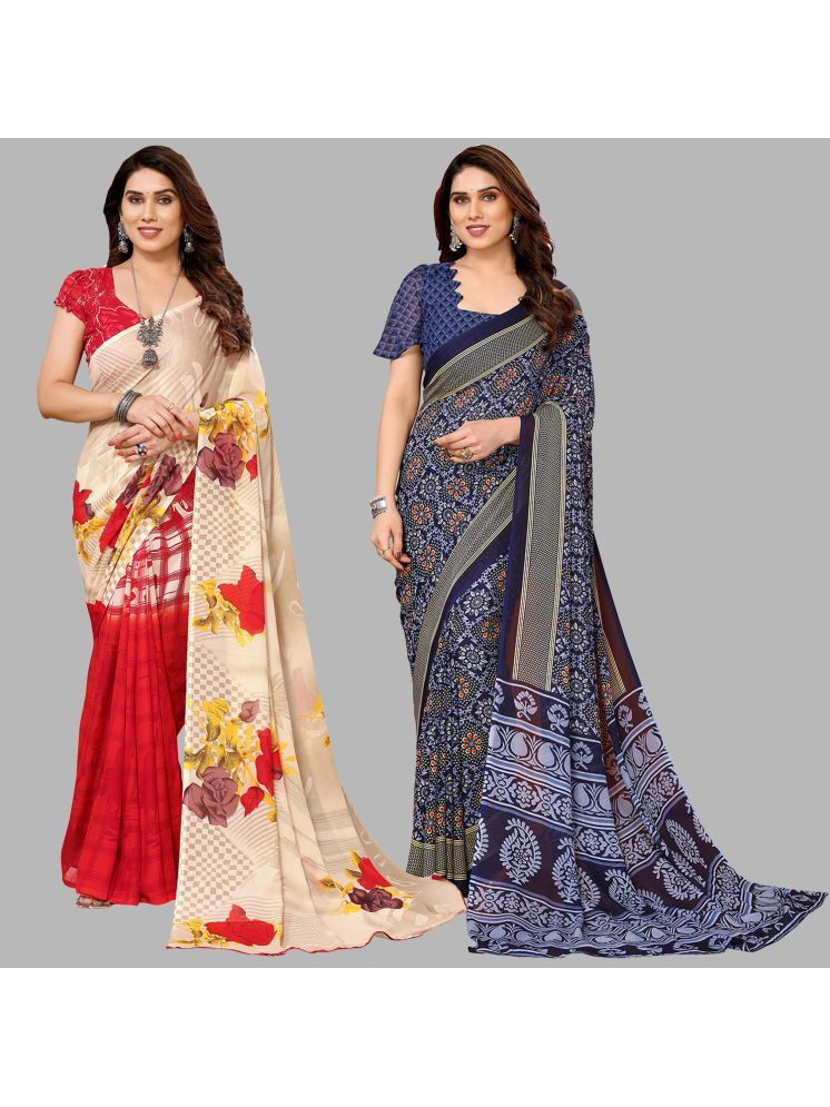     			ANAND SAREES Georgette Printed Saree With Blouse Piece - Multicolor ( Pack of 2 )