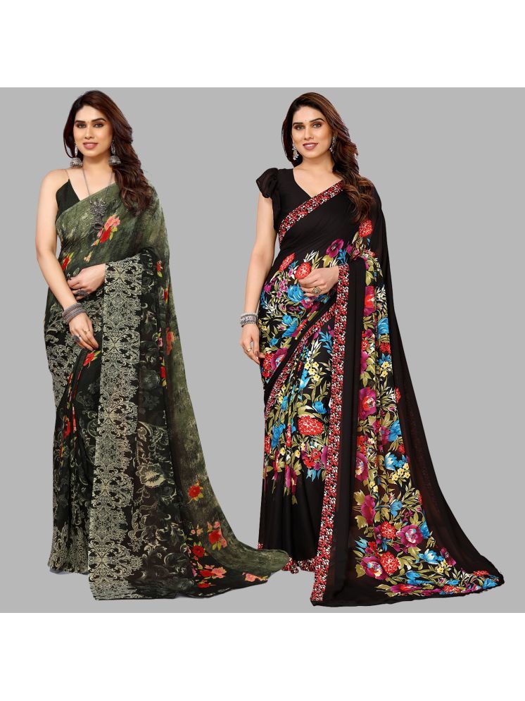     			ANAND SAREES Georgette Printed Saree With Blouse Piece - Multicolor ( Pack of 2 )