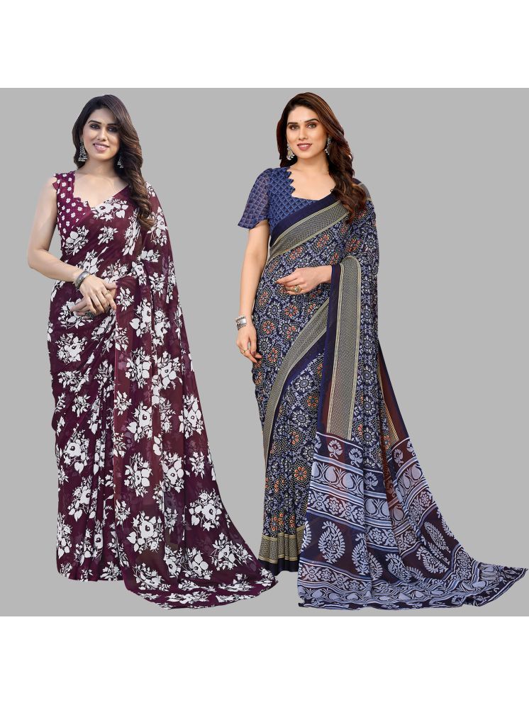     			ANAND SAREES Georgette Printed Saree With Blouse Piece - Multicolor ( Pack of 2 )