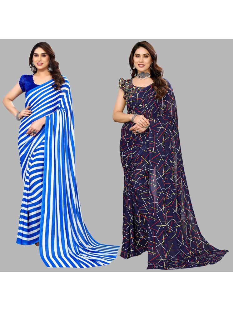     			ANAND SAREES Georgette Printed Saree With Blouse Piece - Multicolor ( Pack of 2 )