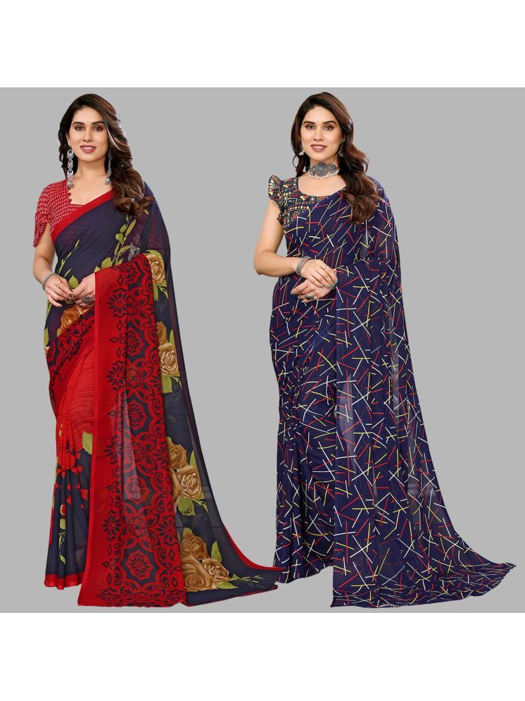     			ANAND SAREES Georgette Printed Saree With Blouse Piece - Multicolor ( Pack of 2 )