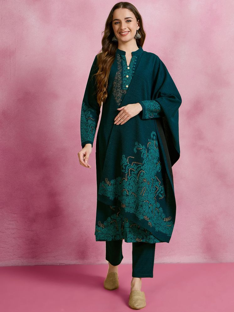     			Clapton Woollen Embroidered Kurti With Pants Women's Stitched Salwar Suit - Green ( Pack of 1 )