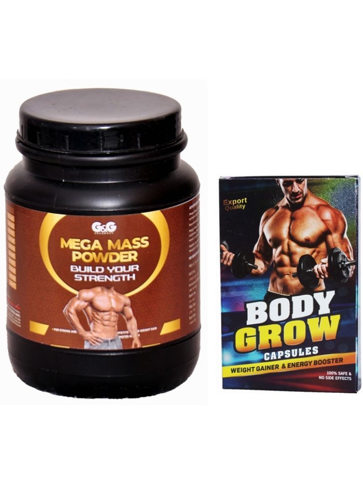     			G & G Pharmacy Mega Mass Powder 500gm & Dr Chopra Body Grow Capsule 10 no.s Unflavoured