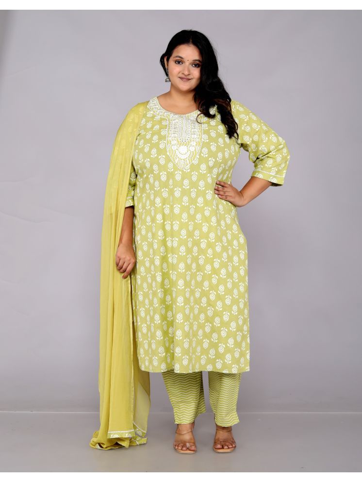     			HIGHLIGHT FASHION EXPORT Cotton Embroidered Kurti With Pants Women's Stitched Salwar Suit - Green ( Pack of 1 )